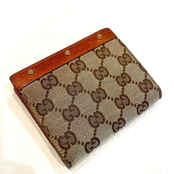 GUCCI Wallet Studded Canvas GG monogram leather trim MADE IN ITALY - Picture 10 of 15